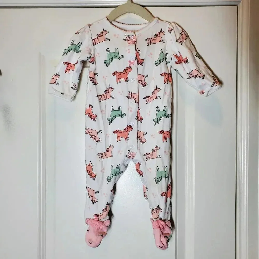 Child of Mine by Carter's Pink & Green Unicorn Footed Pajamas